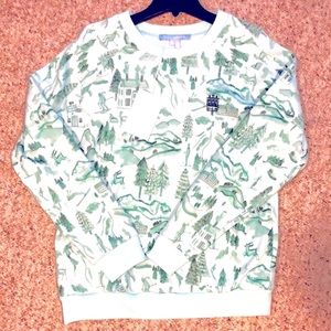 NWT Hill House Teddy Crew Neck in Winter Toile, ski chalet set (Top and Bottom)